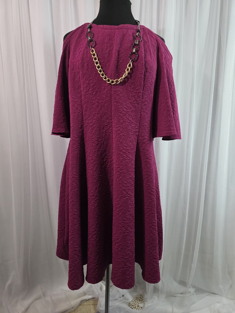 Danny & Nicole Fuchsia FloralTextured Swing Dress, Size 14W